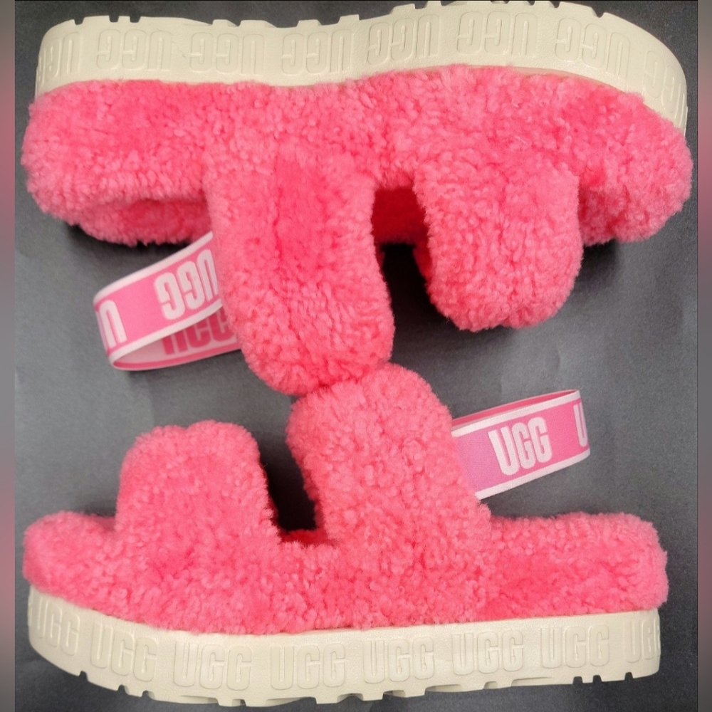 Ugg Oh Fluffita Curly Sheepfur Platform Sandals Sz 8 Women Pink New